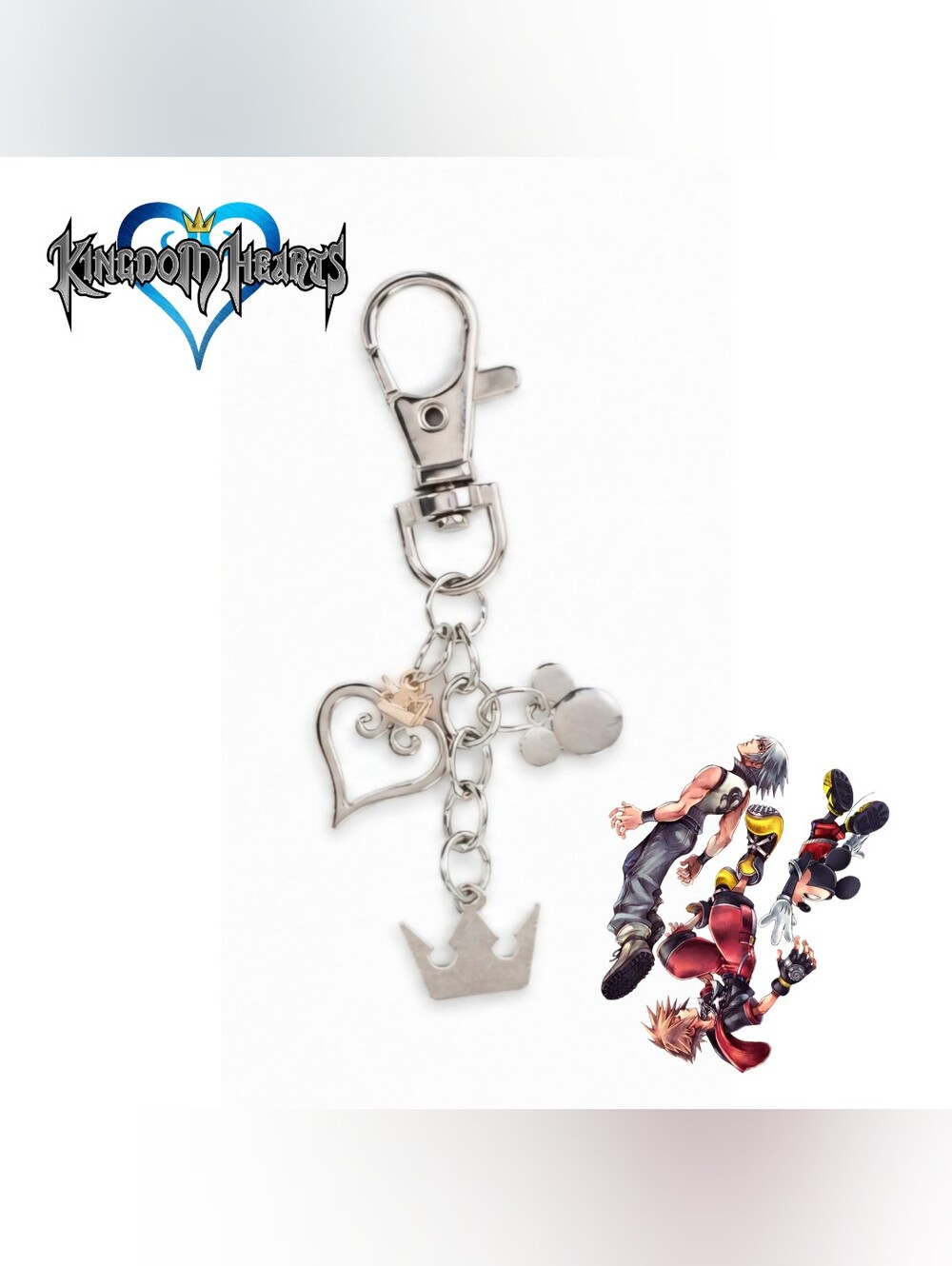 Kingdom Hearts Silver Tone Heart Mickey & Crown Keychain